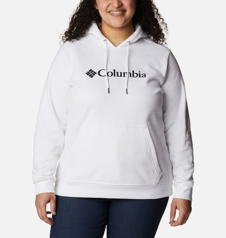 Hanorac Cu Gluga Columbia Logo Dama Albi | Plus Size PLMZ1S709